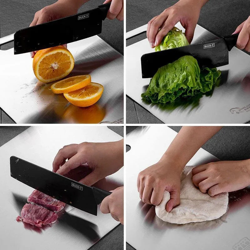 Planche à découper inox double face – 28 × 39 cm