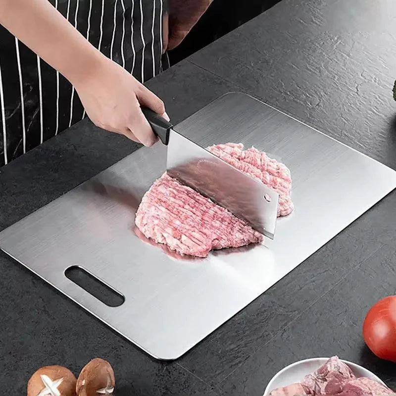 Planche à découper inox double face – 23 × 34 cm